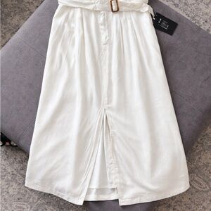White Midi Skirt with Belt